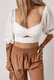 Eyelet Sweetheart Neck Cutout Crop Top