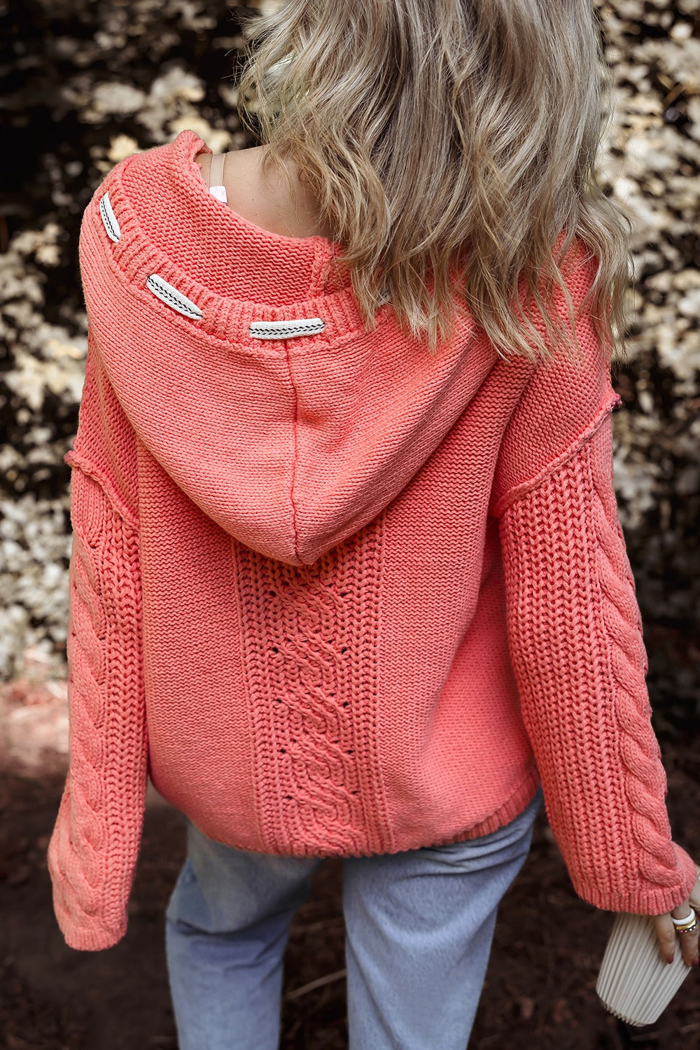 Frayed drawstring hooded sweater best sale
