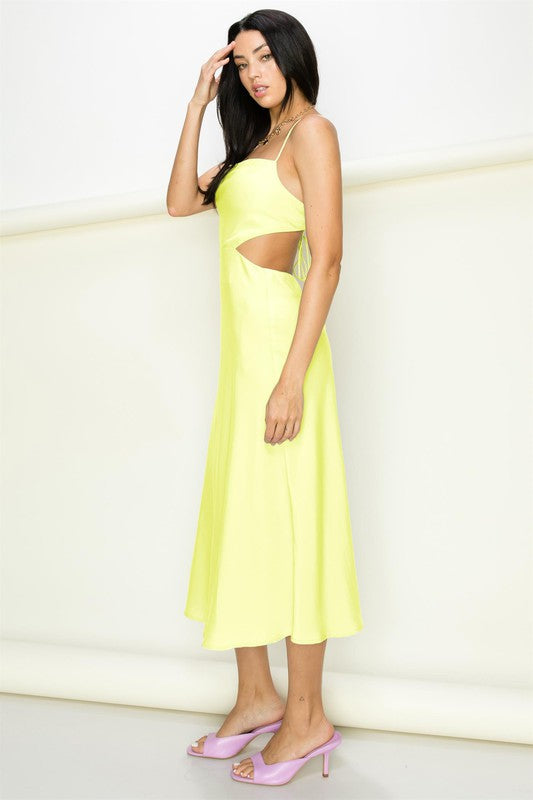 GET GLAMMED SATIN MIDI DRESS IN LIME