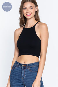 READY FOR ANYTHING RIBBED CROP TANK BLACK