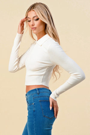 Country Club and Cocktails Zip Up Polo in Cream