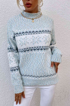 Snowflake Pattern Mock Neck Sweater