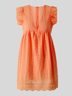 Ruffled Eyelet Cap Sleeve Mini Dress