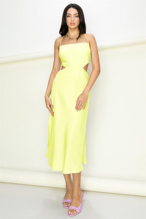 GET GLAMMED SATIN MIDI DRESS IN LIME