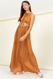 UNFORGETTABLE NIGHT SATIN MAXI DRESS IN CARAMEL