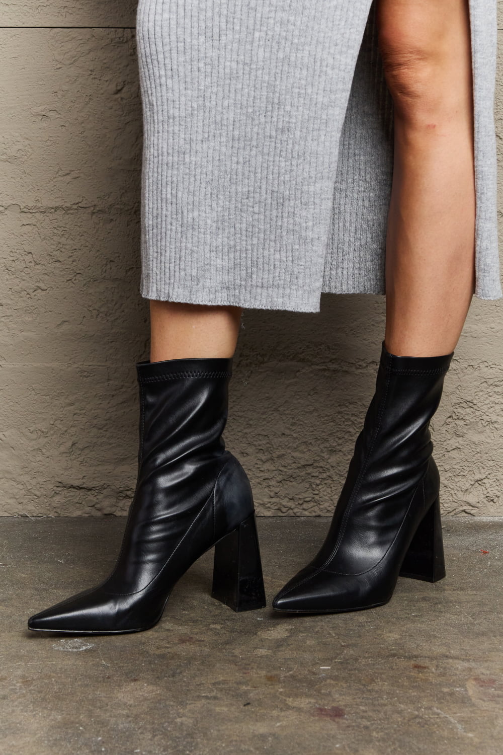 Weeboo Stacy Block Heel Sock Boots decadence