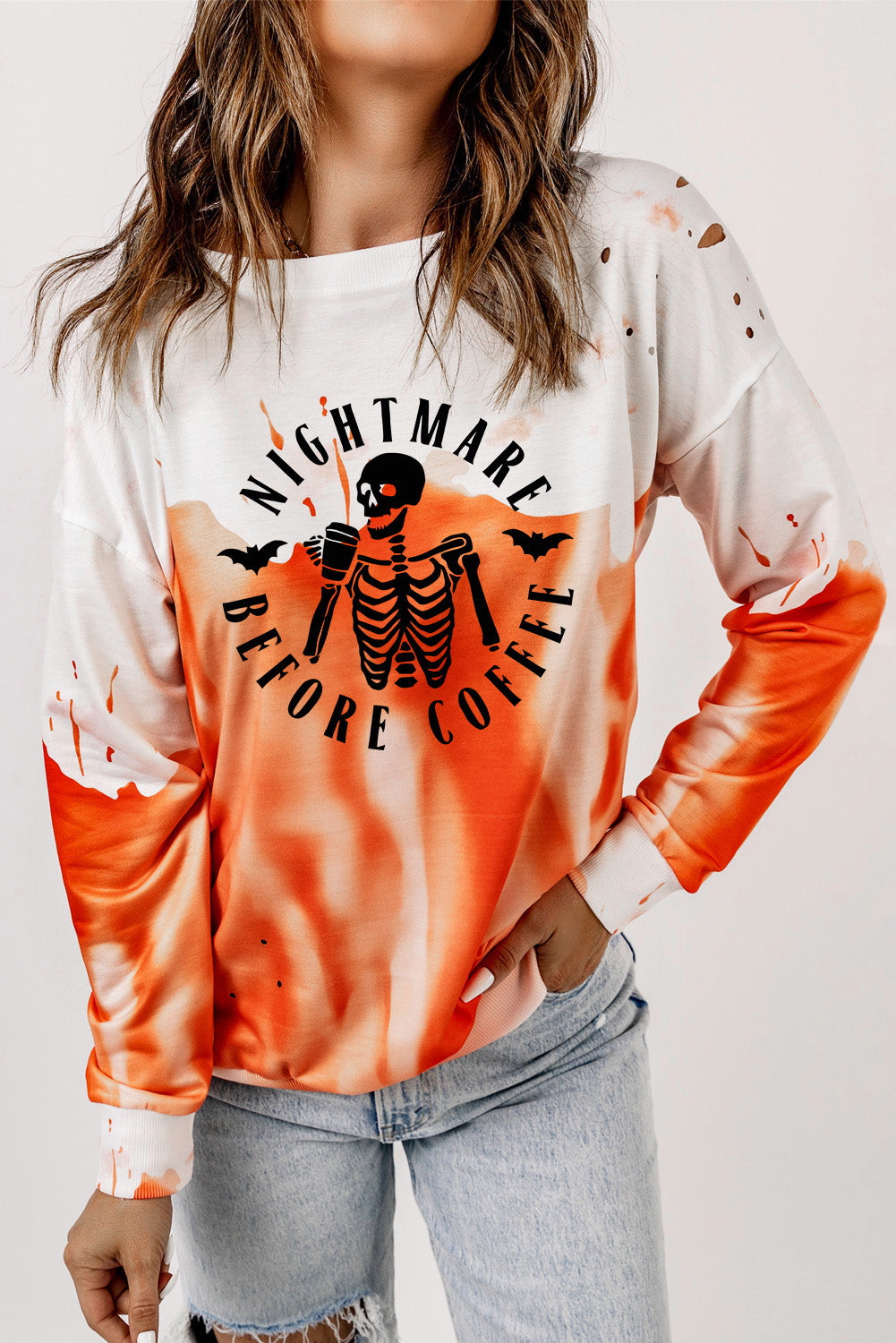 Round Neck Dropped Shoulder NIGHTMARE BEFORE COFFEE Graphic Sweatshirt