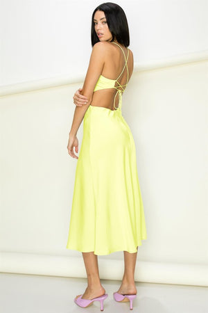 GET GLAMMED SATIN MIDI DRESS IN LIME