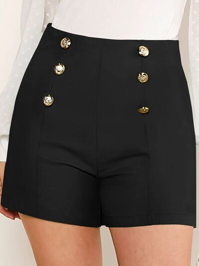 Decorative Button High Waist Shorts