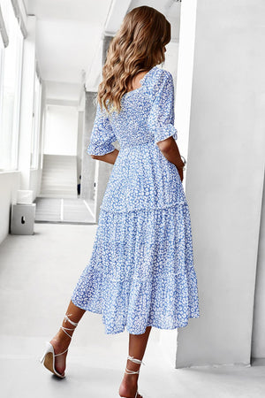 Ditsy Floral Off-Shoulder Smocked Midi Dress