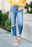 Flying Monkey Palm Distressed Straight Mom Jeans