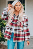 Plaid Button Front Shirt Jacket with Breast Pockets