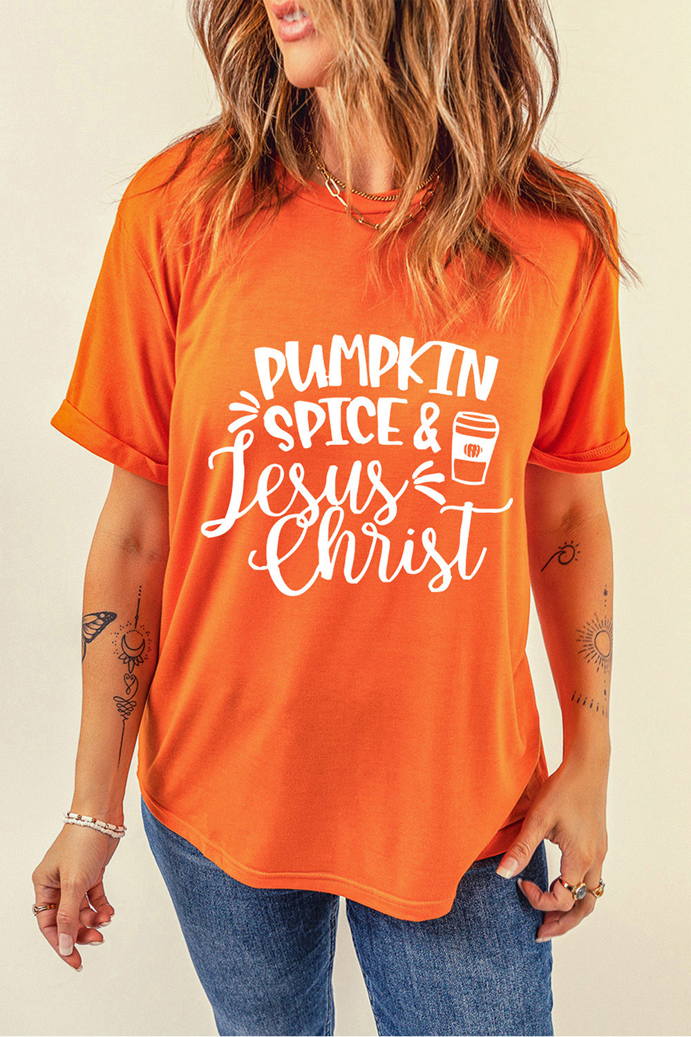 Round Neck Short Sleeve PUMPKIN SPICE JESUS CHRIST T-Shirt