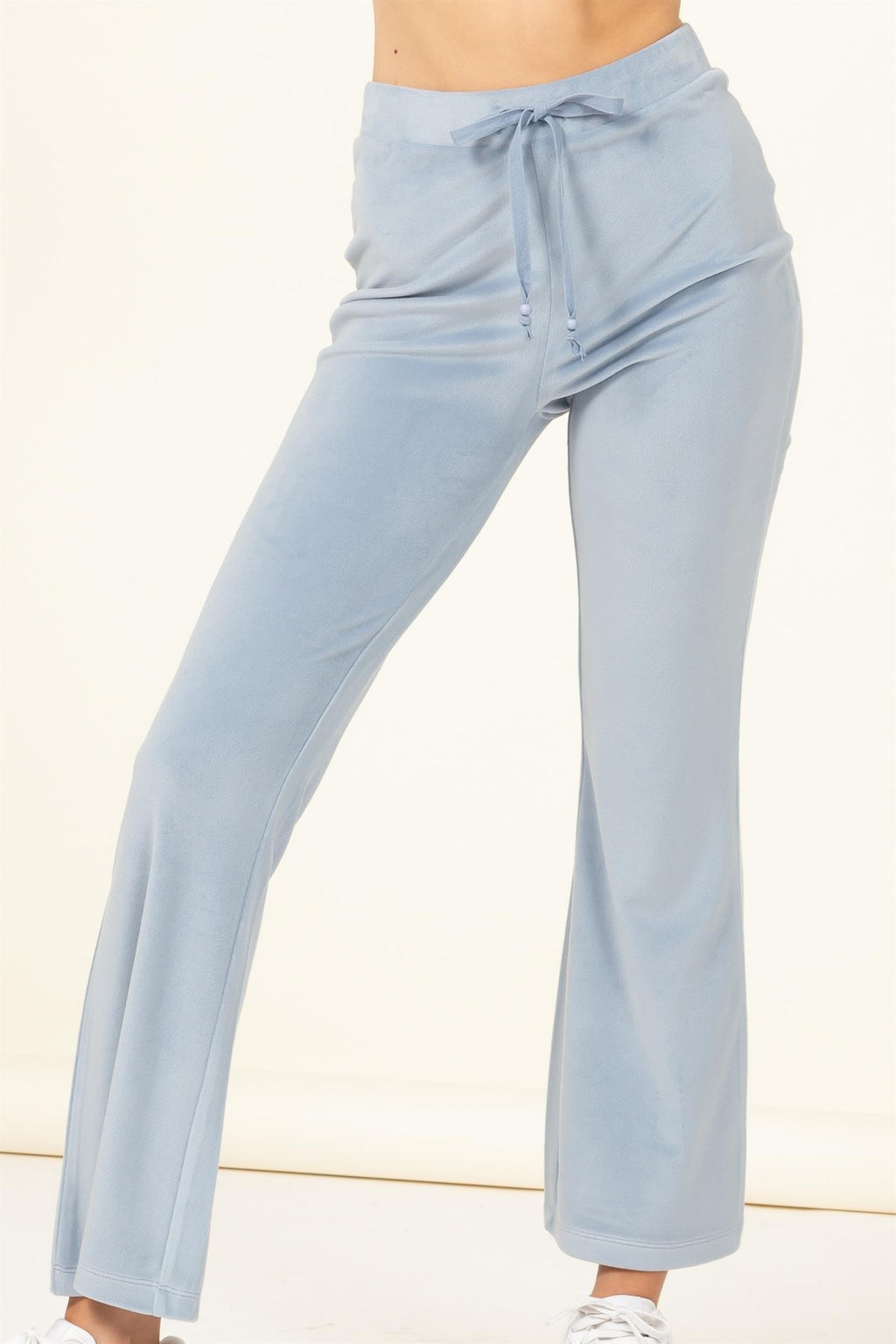 TIED THE SCORE HIGH WAIST VELOUR PANTS IN SKY BLUE