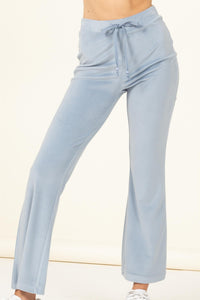 TIED THE SCORE HIGH WAIST VELOUR PANTS IN SKY BLUE