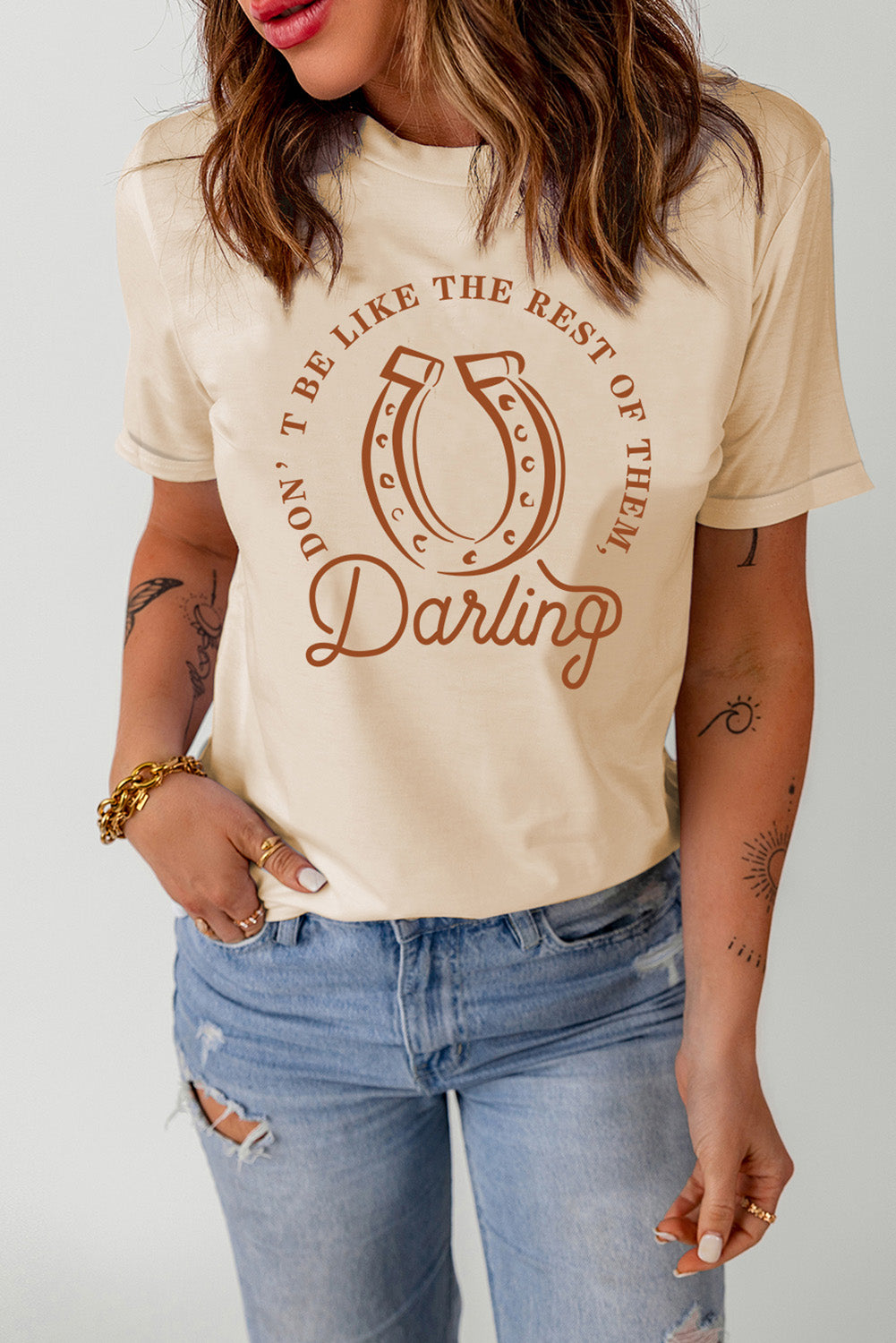 Slogan Graphic Cuffed Sleeve Tee Shirt