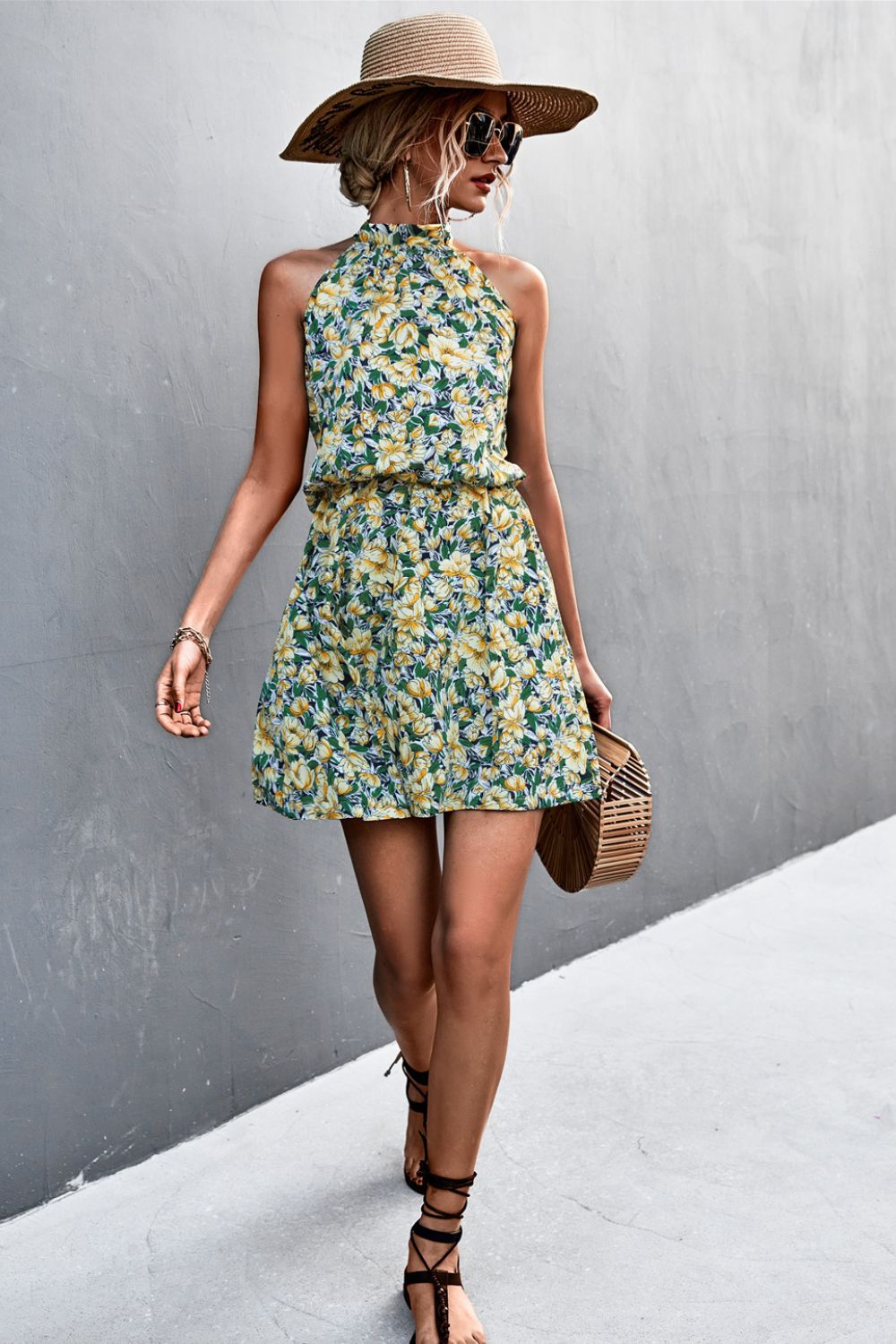 Floral Tied Sleeveless Mini Dress