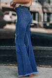 Distressed Raw Hem Flare Jeans