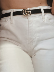 Thin Gold Goal Getter Belt in Black