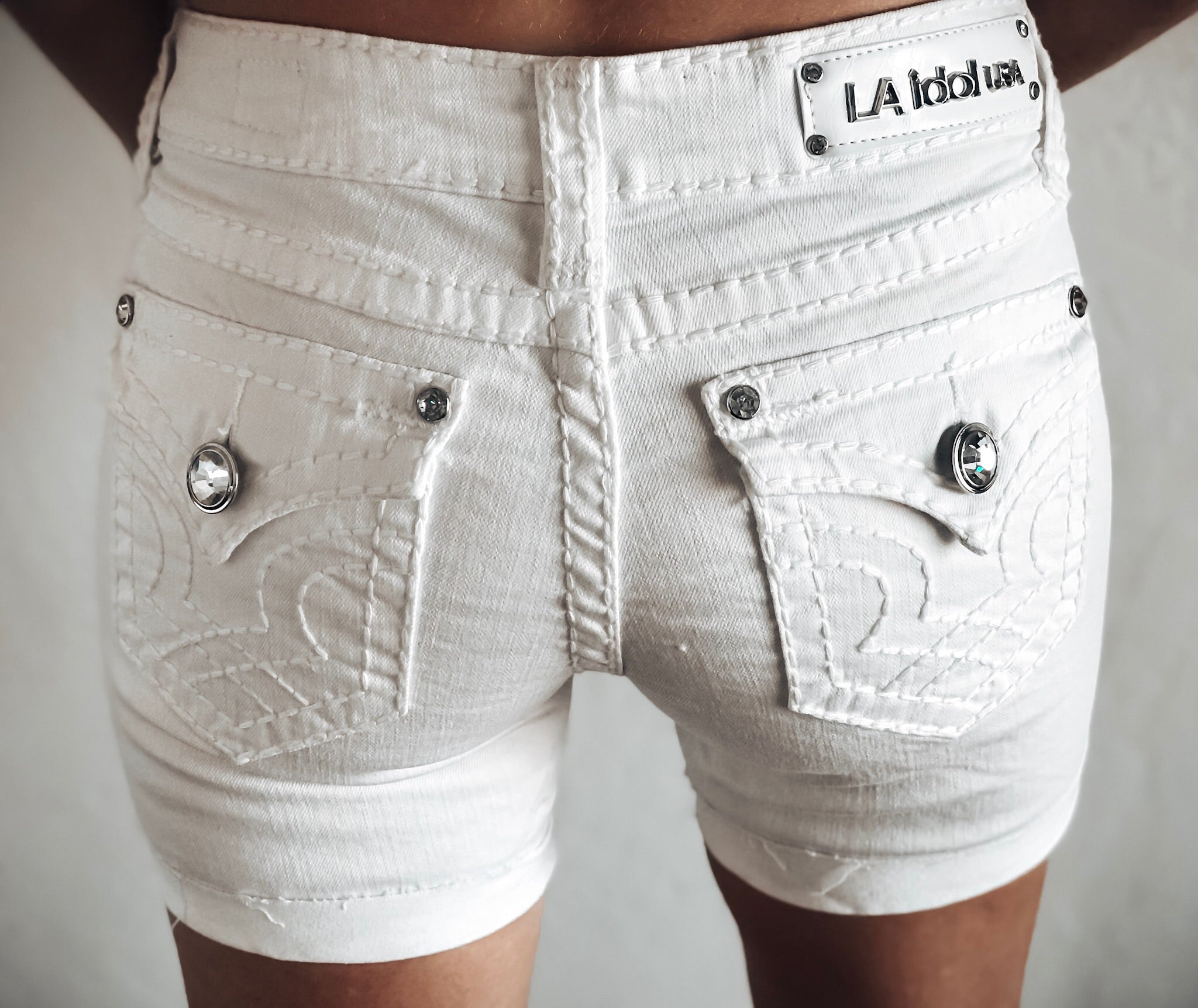 L.A. Idol White Classic Mid Length Shorts