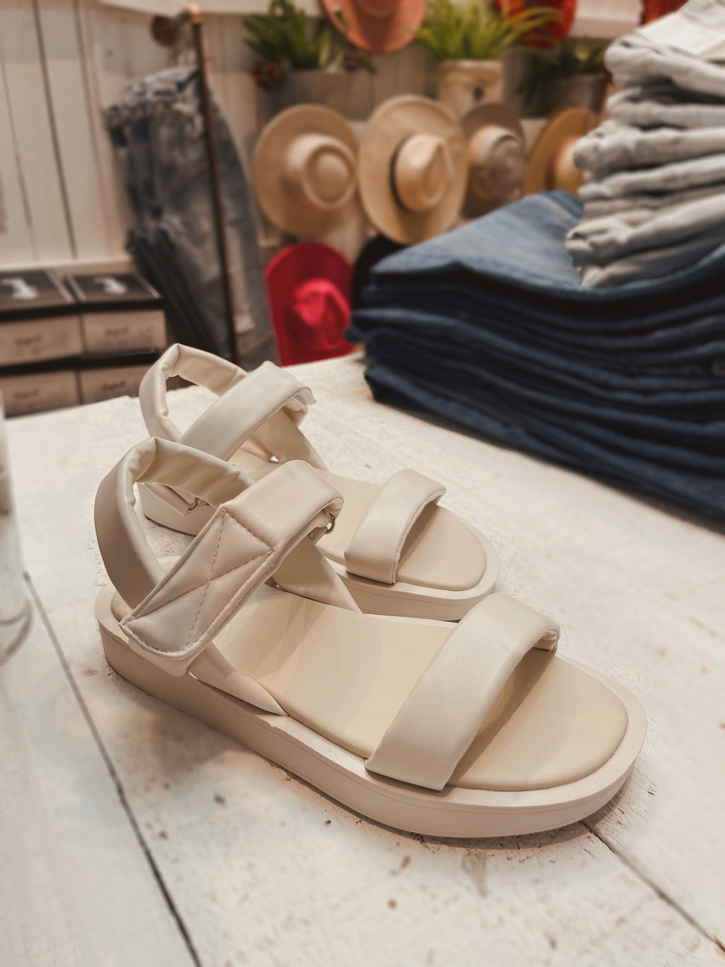 Cloud Nine Cream Velcro Strap Sandals