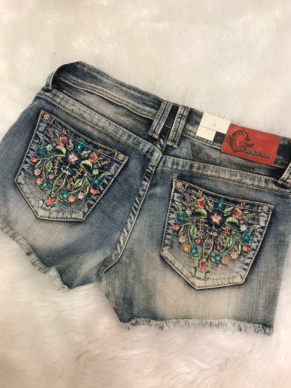 GRACE IN L.A. BLOOMING IVY CUTOFF SHORTS