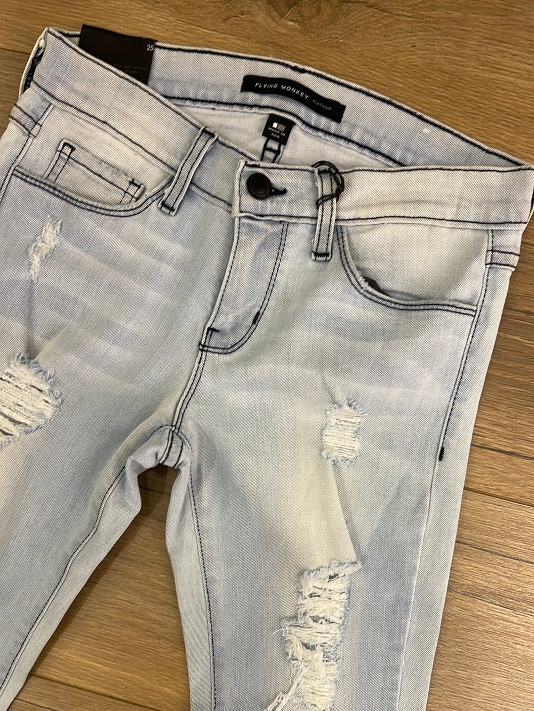 Flying Monkey Dusk Til Dawn Distressed Relaxed Light Wash Ankle Jeans