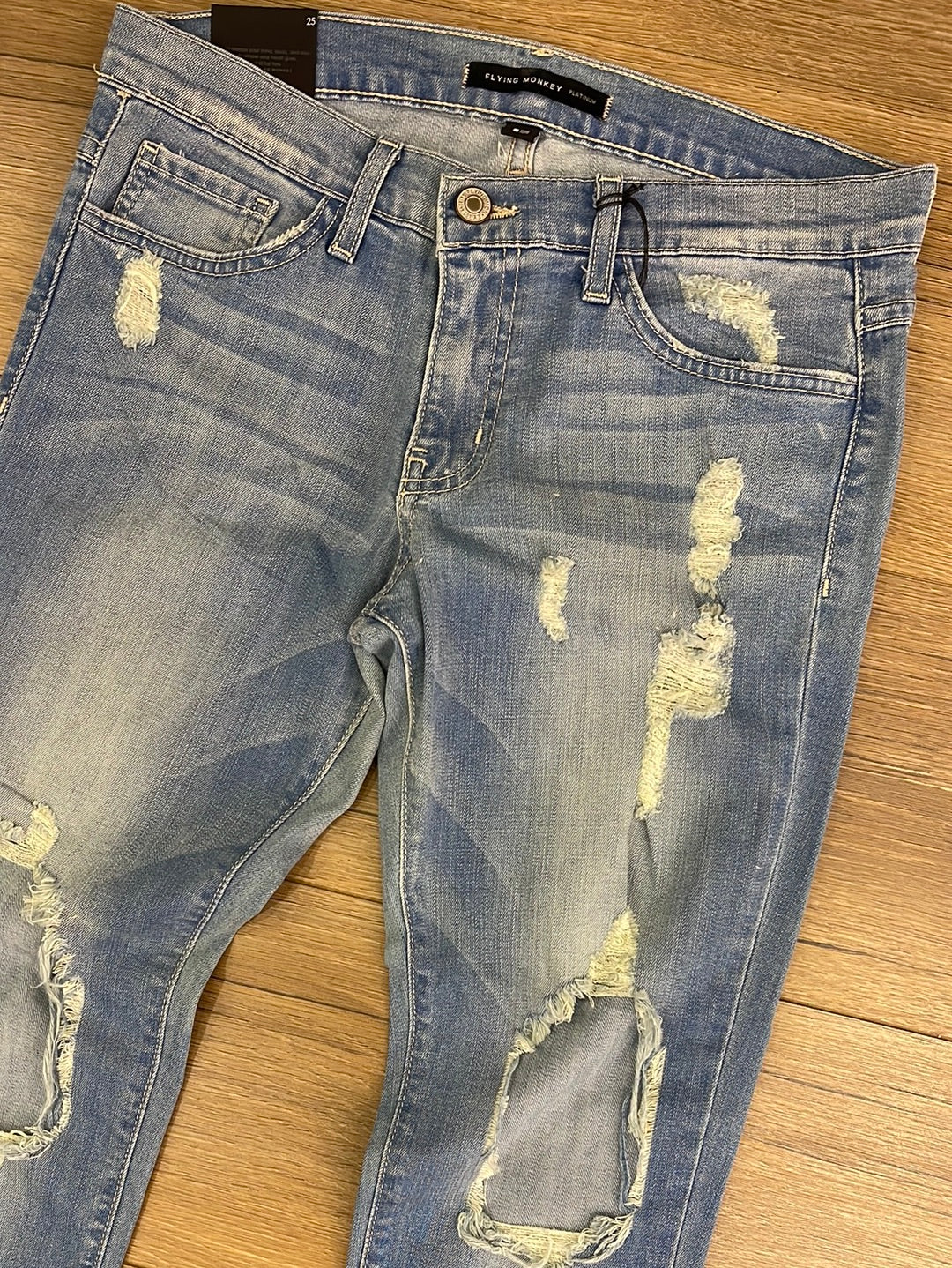 Flying Monkey Rise & Grind Distressed Relaxed Medium Wash Ankle Jeans