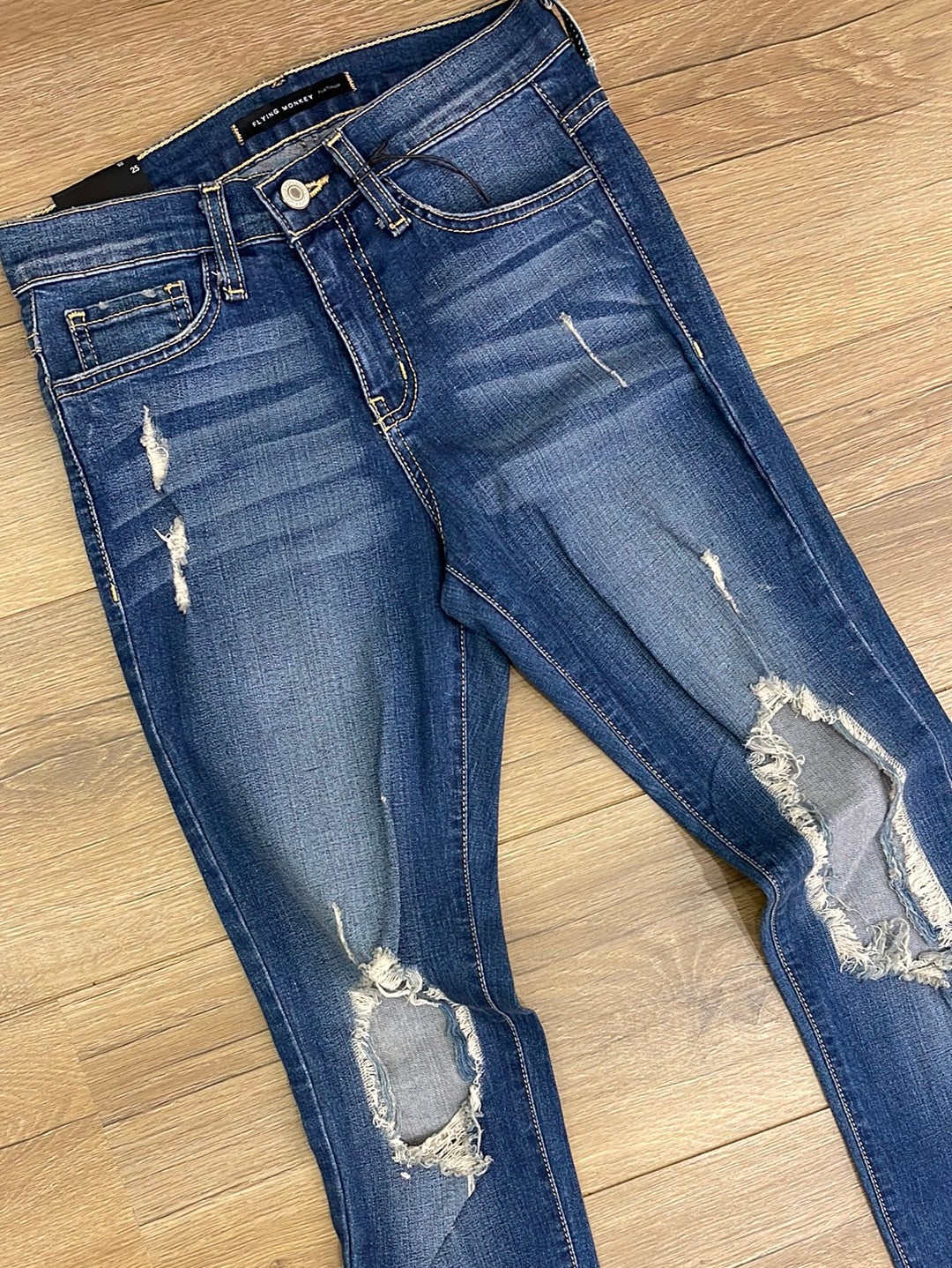Flying Monkey Rise & Grind Distressed Dark Wash Skinny Jeans